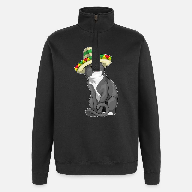 Chapeau mexicain chat - Sweat à zip 1/4 - noir