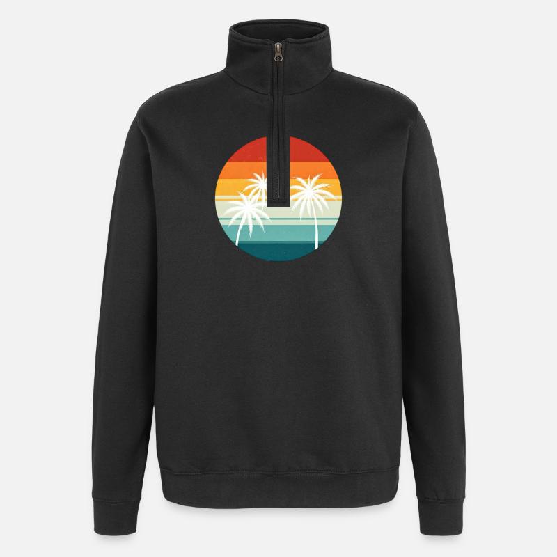 Palmier rétro coucher de soleil - Sweat à zip 1/4 - noir