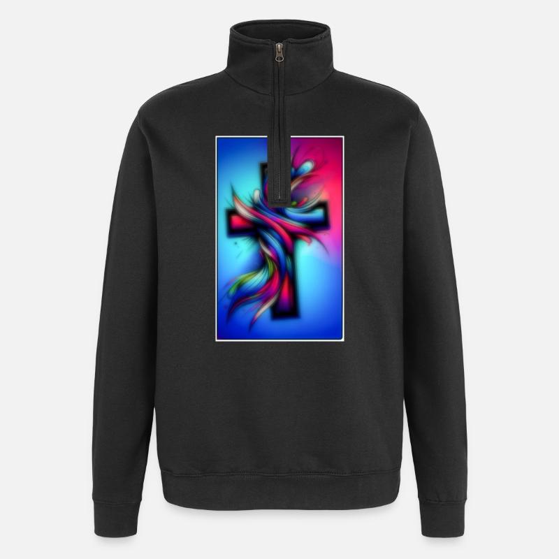 Kreuz bunt - Quarter-Zip-Sweatshirt - Schwarz
