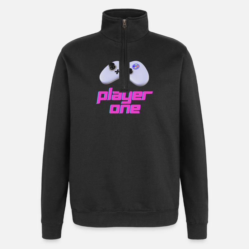 Neon Retro Controller Player One - Quarter-Zip Sweatshirt - black