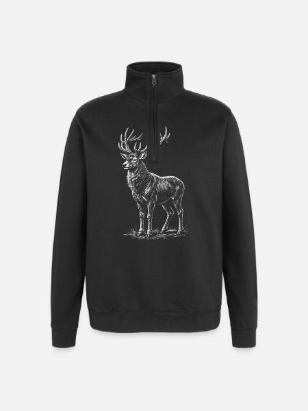 White Deer Silhouette with Antlers - Quarter-Zip Sweatshirt - black