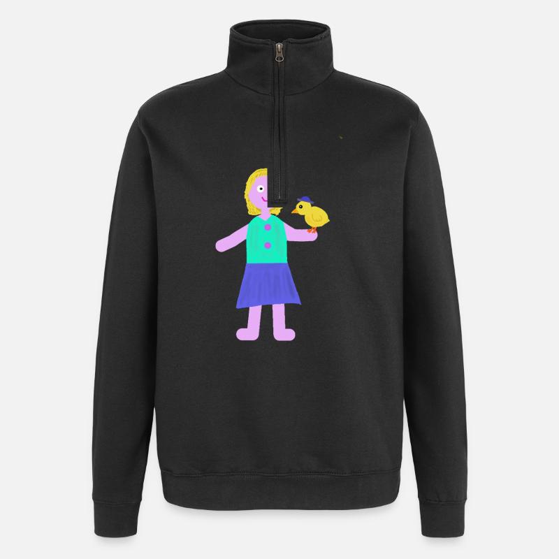 Lächelndes Mädchen Küken Huhn - Quarter-Zip-Sweatshirt - Schwarz