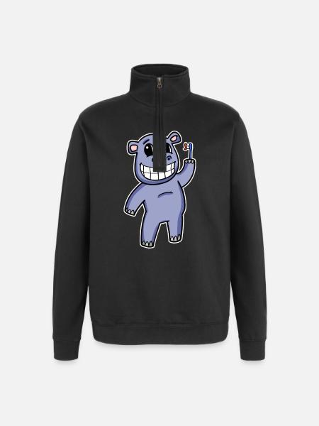 Hippo with toothbrush - Quarter-Zip Sweatshirt - black