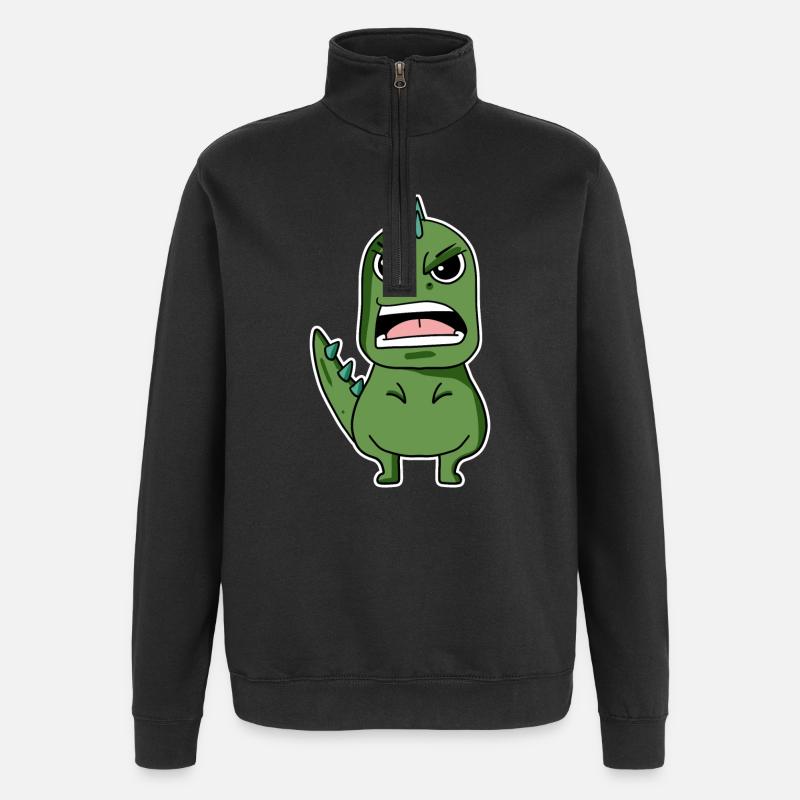 wütender Dino - Quarter-Zip-Sweatshirt - Schwarz