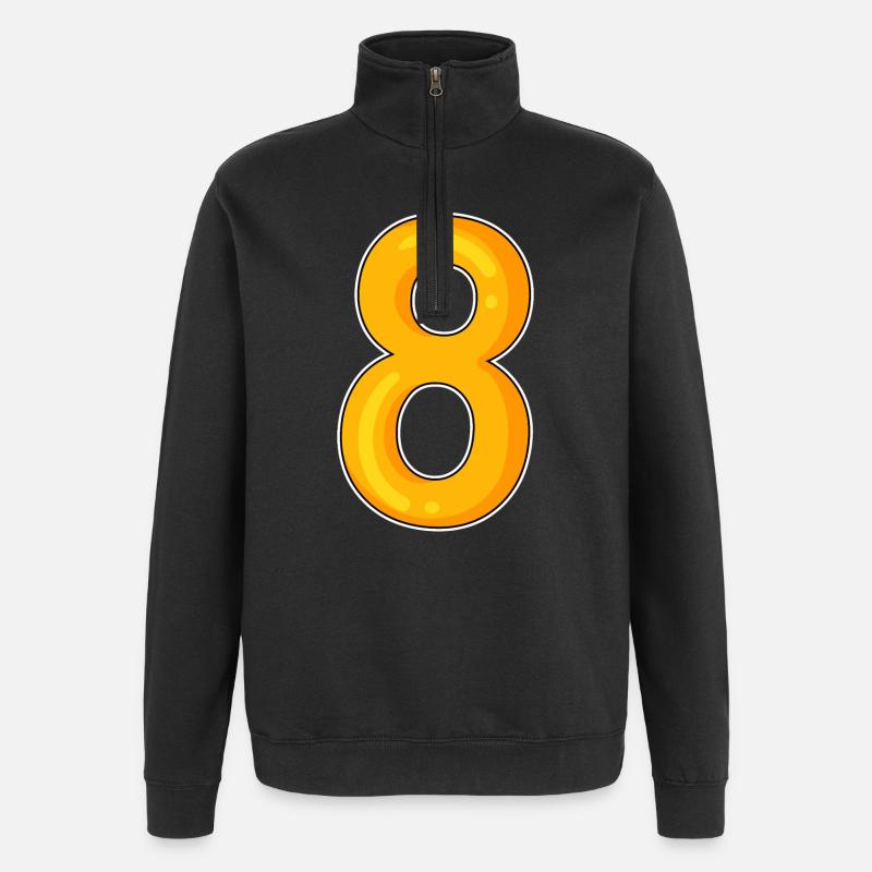 Numéro 8 Numéro Motif Jaune - Sweat à zip 1/4 - noir