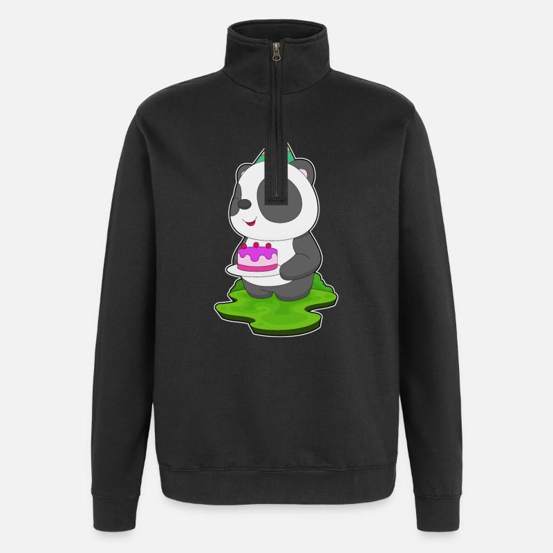 Panda Birthday Cake - Quarter-Zip Sweatshirt - black