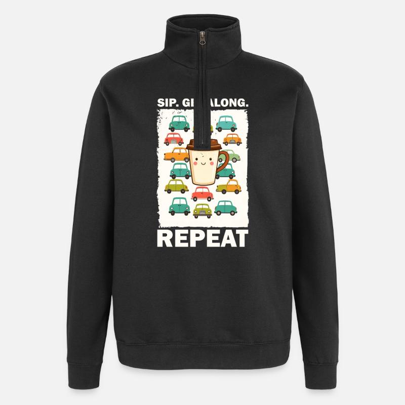 Verspielte Kaffeetasse mit Autos - Quarter-Zip-Sweatshirt - Schwarz