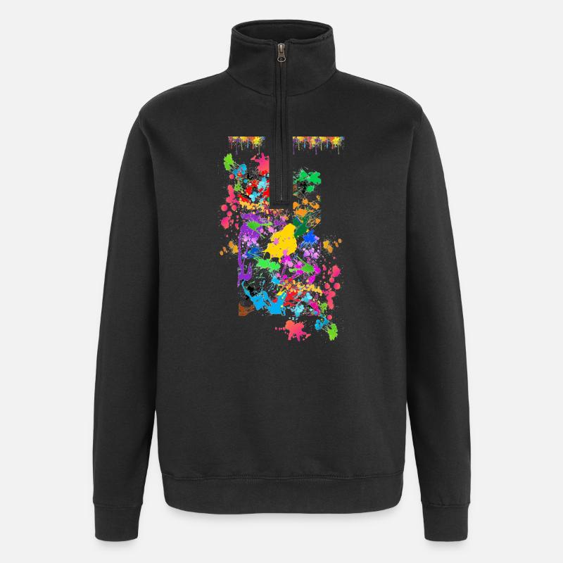Abstrakte Farbspritzer - Quarter-Zip-Sweatshirt - Schwarz