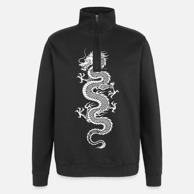 White Dragon on Black Background - Quarter-Zip Sweatshirt - black