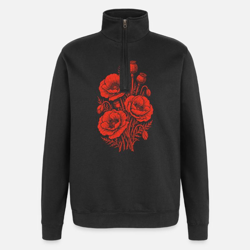 Bouquet de coquelicots cramoisis - Sweat à zip 1/4 - noir