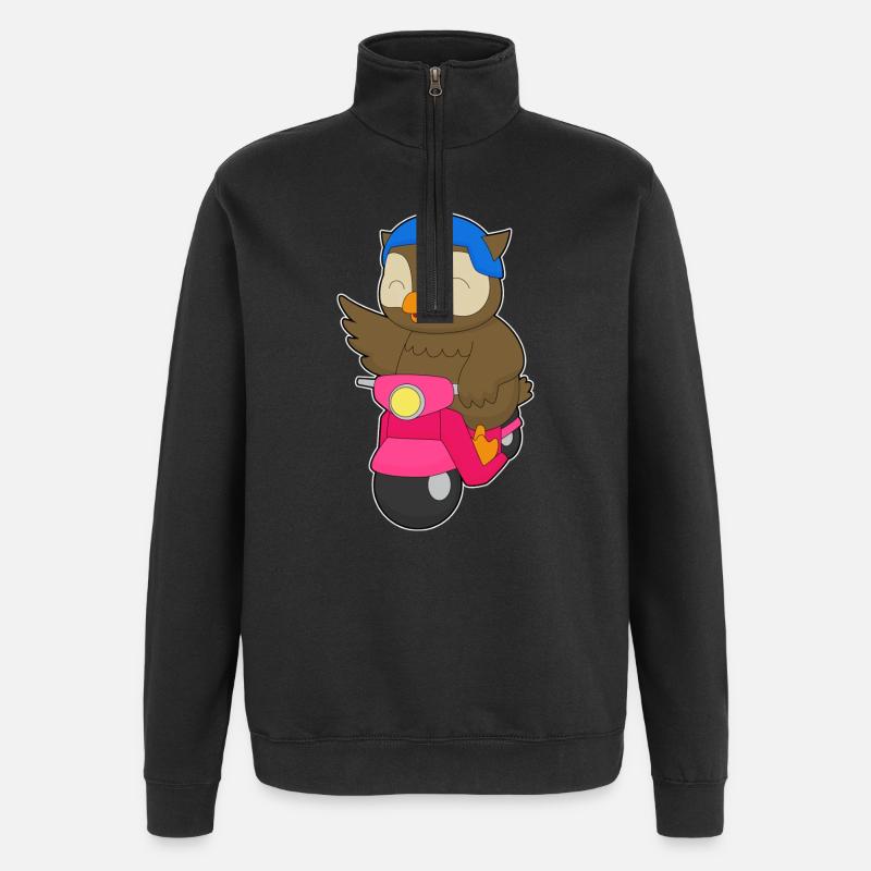 Eule Motorroller - Quarter-Zip-Sweatshirt - Schwarz