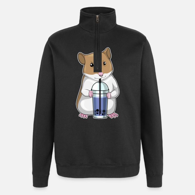 Hamster Bubble Tea - Sweat à zip 1/4 - noir