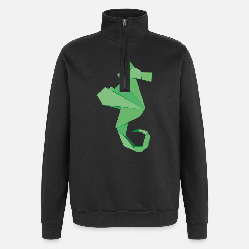 abstrakte Seepferdchen Abzeichen im Origami-Style - Quarter-Zip-Sweatshirt - Schwarz