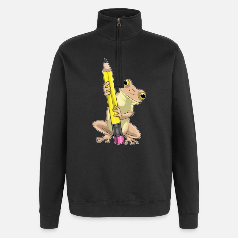 Grenouille élève crayon école - Sweat à zip 1/4 - noir