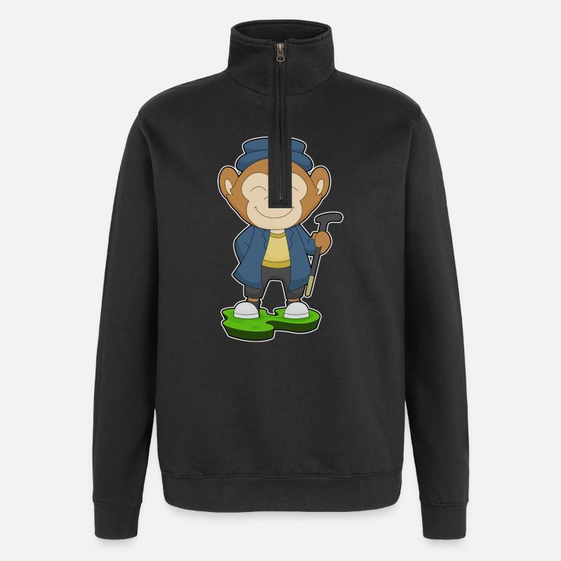 Monkey Pensioner Walking Stick - Quarter-Zip Sweatshirt - black