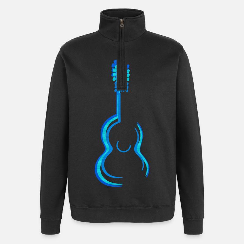 Blue Acoustic Classical Guitar Graphics - Quarter-Zip Sweatshirt - black