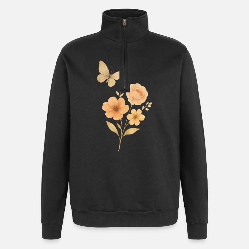 Fleurs pastel avec papillon - Sweat à zip 1/4 - noir