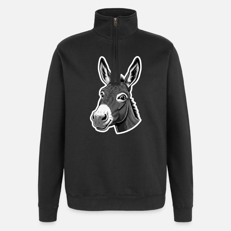Âne curieux – Charmant et drôle - Sweat à zip 1/4 - noir
