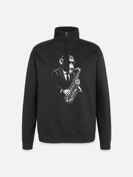 Jazz Sax Monkey in Suit - Quarter-Zip Sweatshirt - black