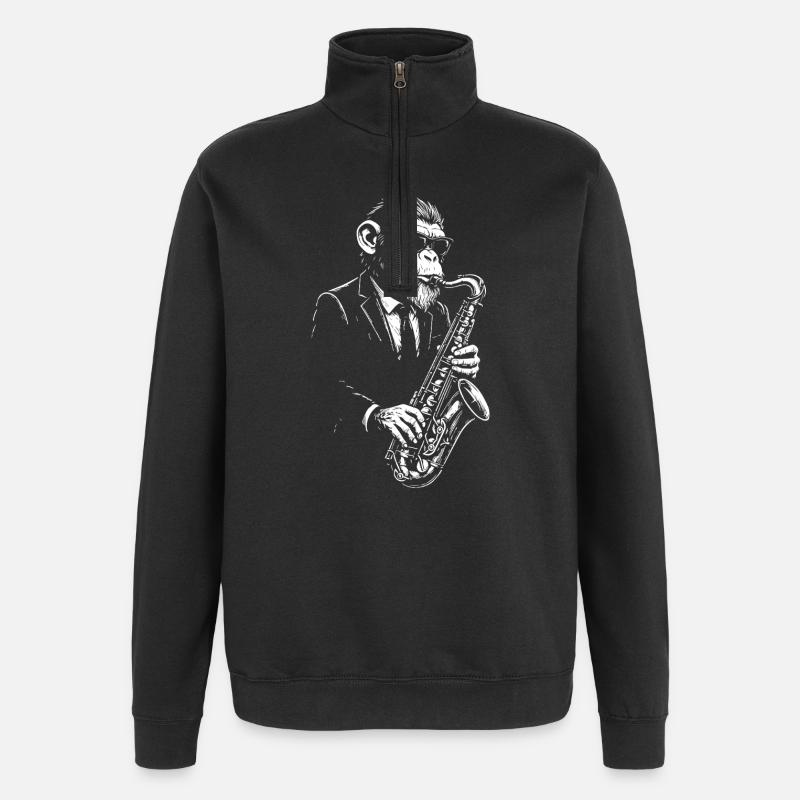 Jazz-Saxophon-Affe im Anzug - Quarter-Zip-Sweatshirt - Schwarz