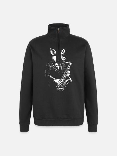 Schweinesaxophon-Maestro im Anzug - Quarter-Zip-Sweatshirt - Schwarz