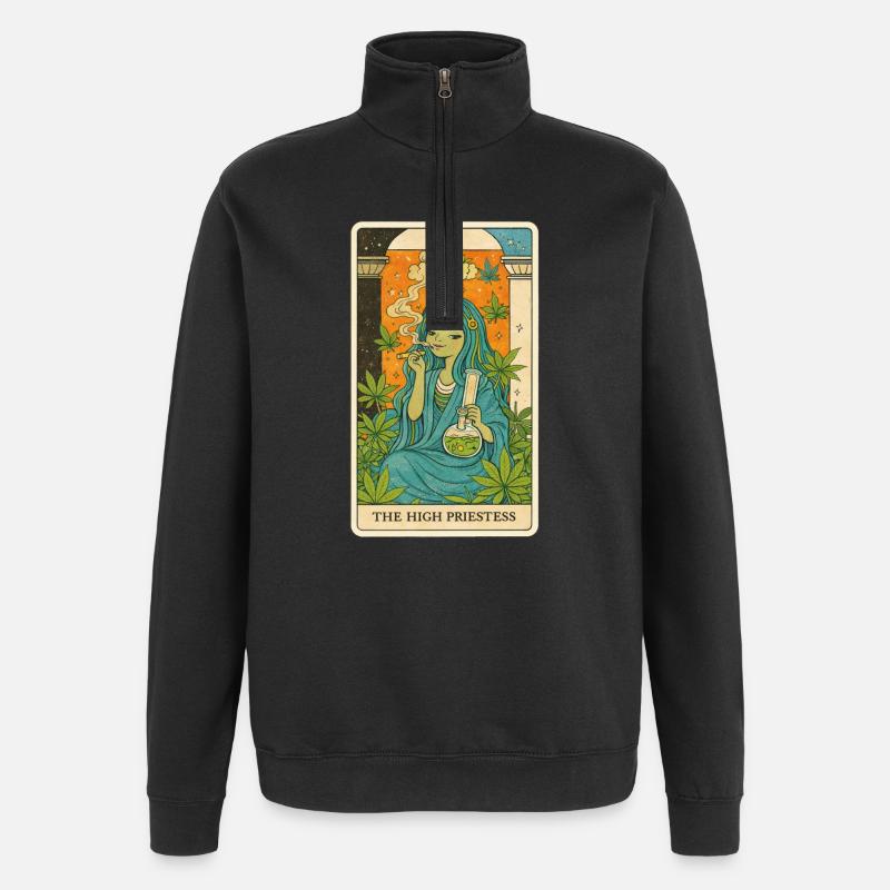 High Priestess Cannabis Tarot - Quarter-Zip Sweatshirt - black