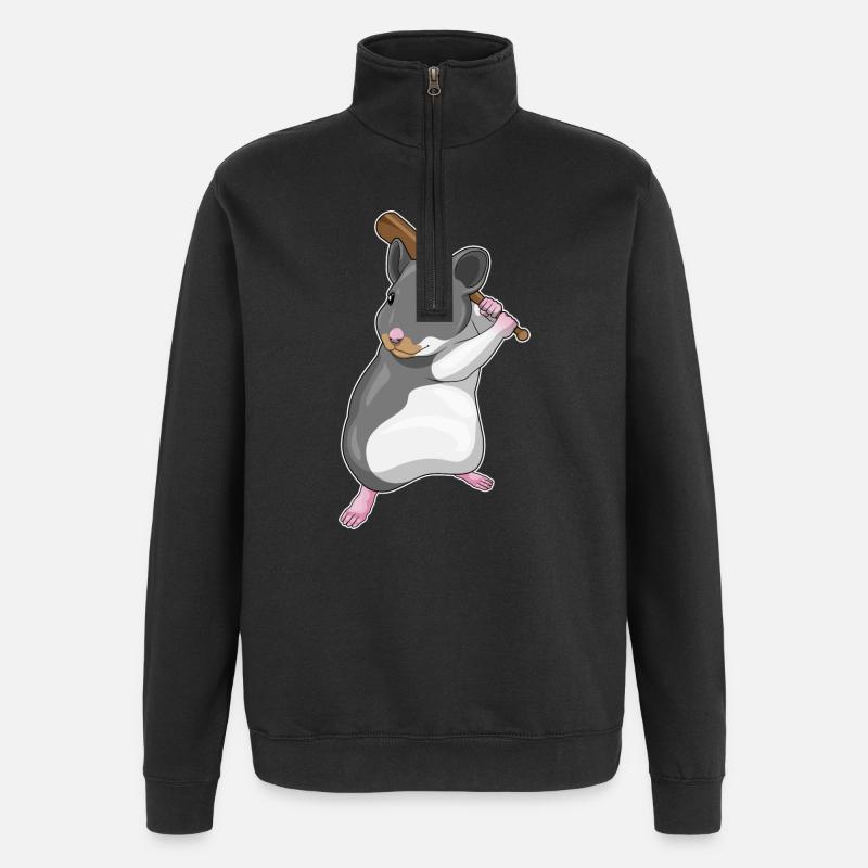 Hamster Baseball Baseballschläger - Quarter-Zip-Sweatshirt - Schwarz