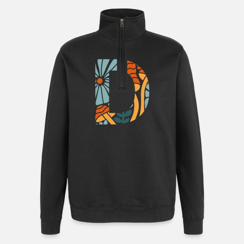 Buchstabe D Groovy Flowers Geschenkidee - Quarter-Zip-Sweatshirt - Schwarz