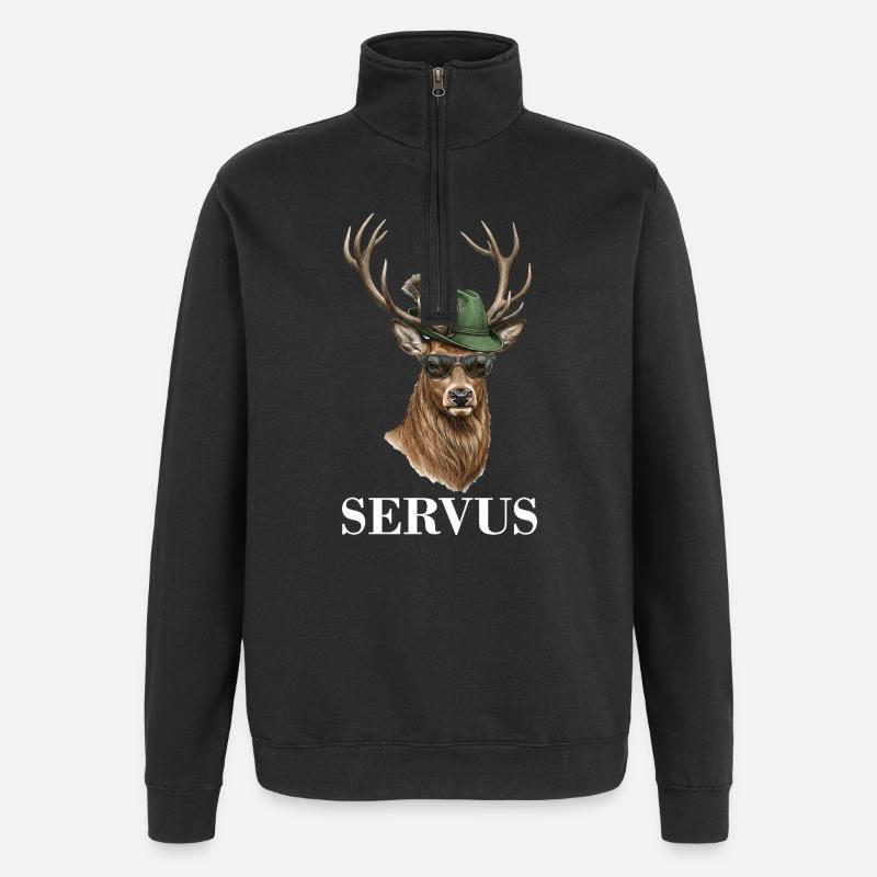 Deer Deer Servus - Quarter-Zip Sweatshirt - black