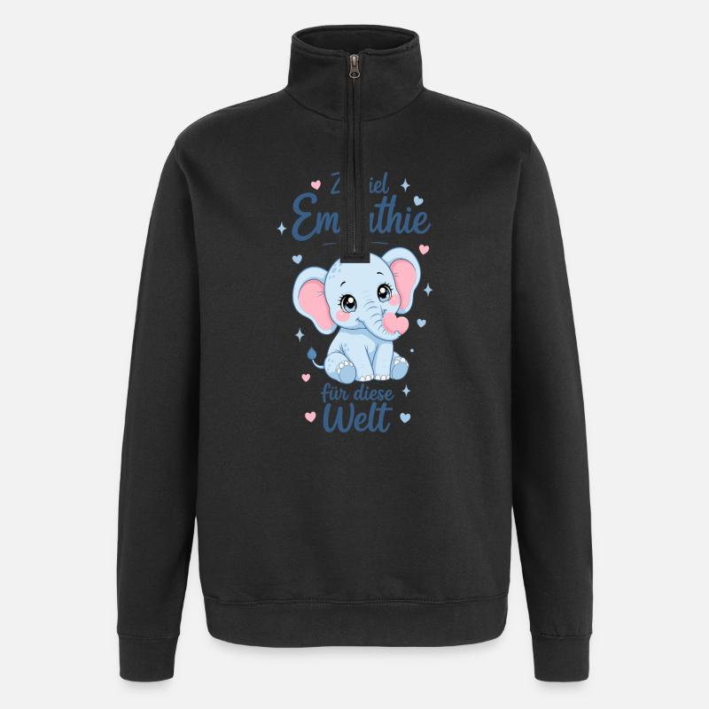 Empathie Elefant Geschenk - Quarter-Zip-Sweatshirt - Schwarz