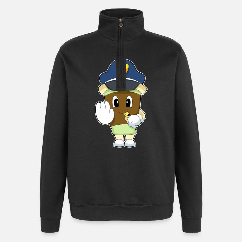 Café Policier Sifflet Police - Sweat à zip 1/4 - noir