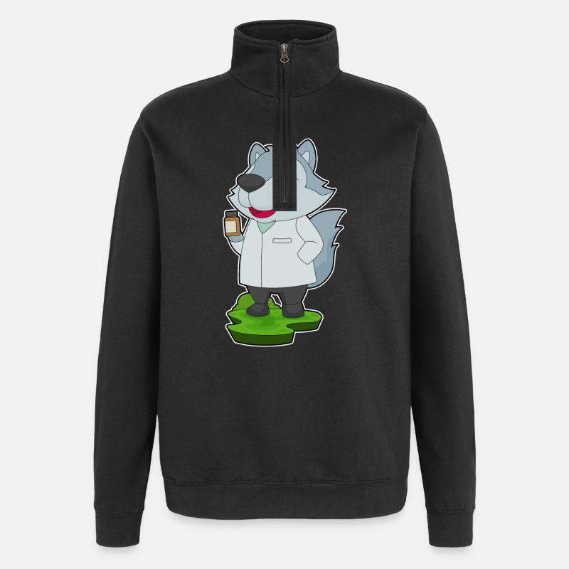 Wolf Arzt Medizin - Quarter-Zip-Sweatshirt - Schwarz