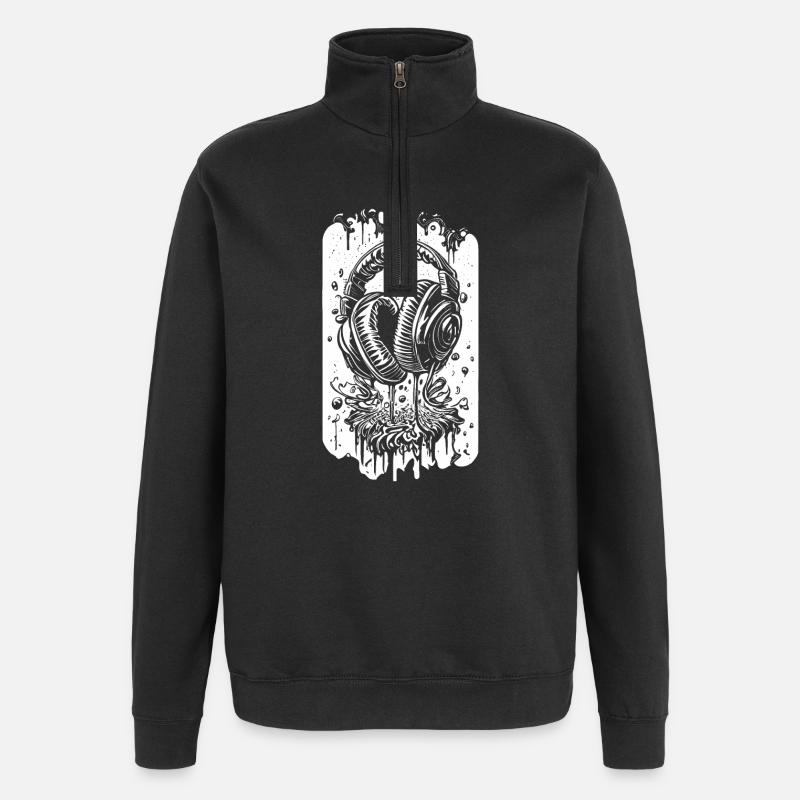 Comic Headphones with Drops - Quarter-Zip Sweatshirt - black