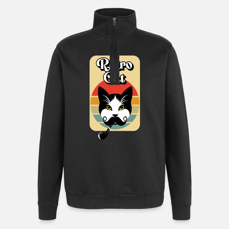Retro cat - Sweat à zip 1/4 - noir