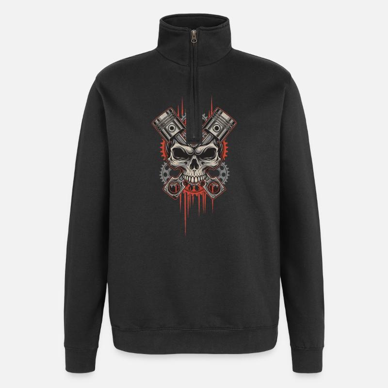 Schädelmotor Steampunk Tuning - Quarter-Zip-Sweatshirt - Schwarz