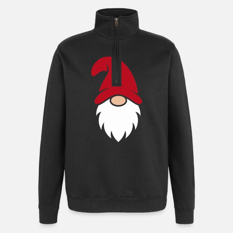 Gnome with Red Hat Silhouette - Quarter-Zip Sweatshirt - black