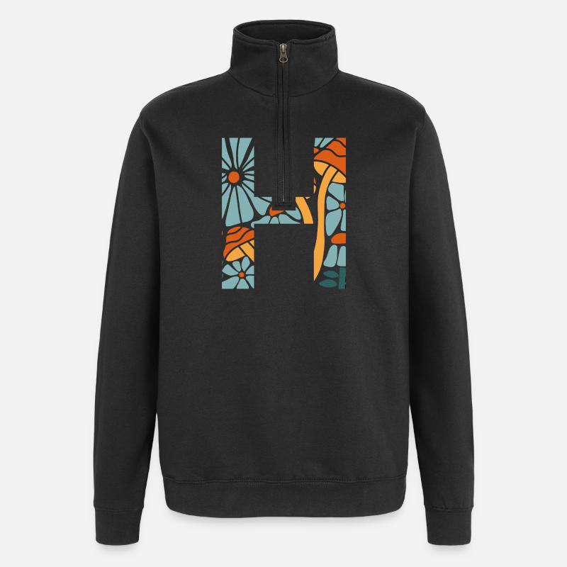 Buchstabe h groovige Blumen Geschenkidee - Quarter-Zip-Sweatshirt - Schwarz