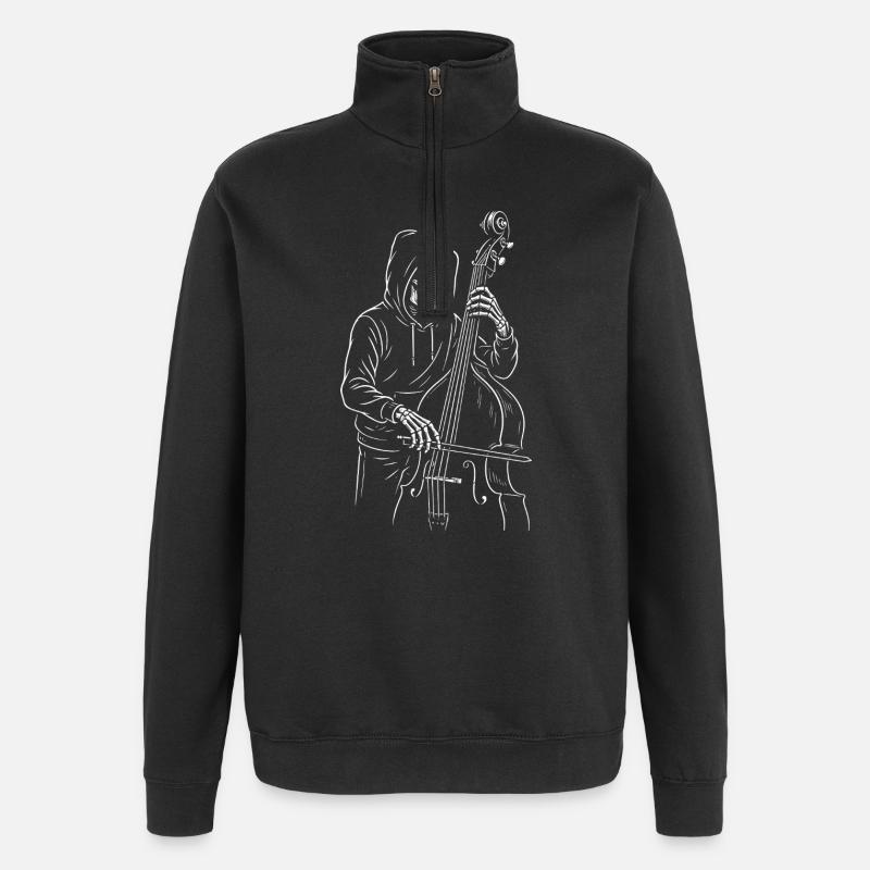 Hooded Skeleton Cellist - Quarter-Zip Sweatshirt - black