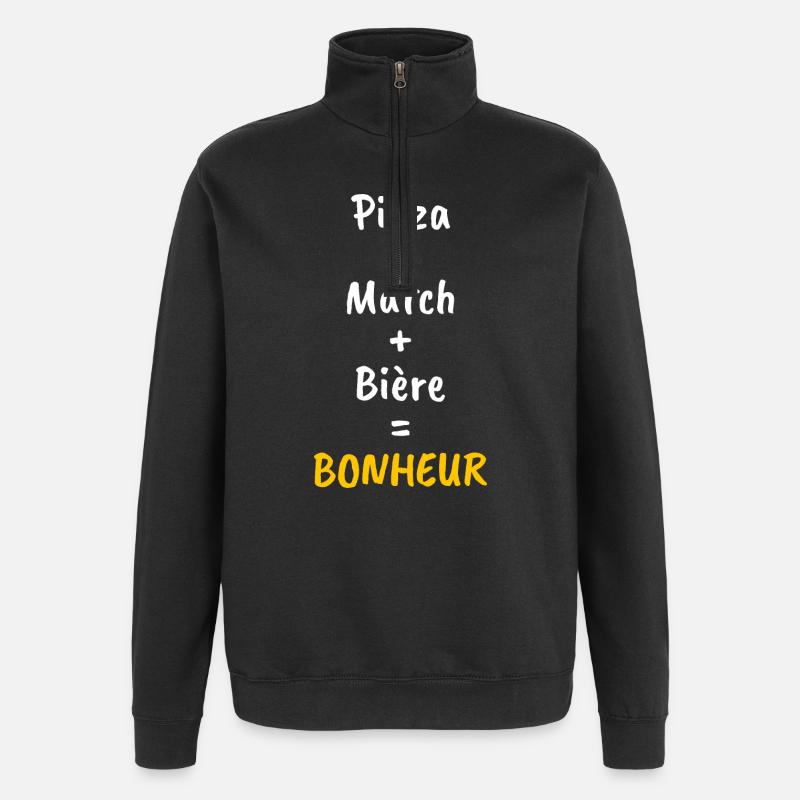 Pizza + Match + Bière = Bonheur - Sweat à zip 1/4 - noir