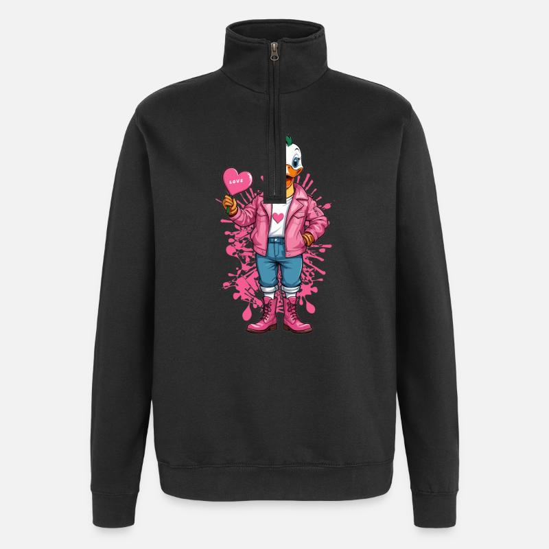 Punk Ente mit Herz - Quarter-Zip-Sweatshirt - Schwarz