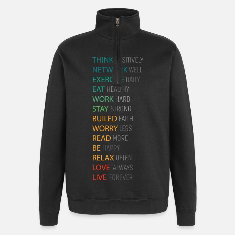 THINK POSITIVE - Quarter-Zip Sweatshirt - black