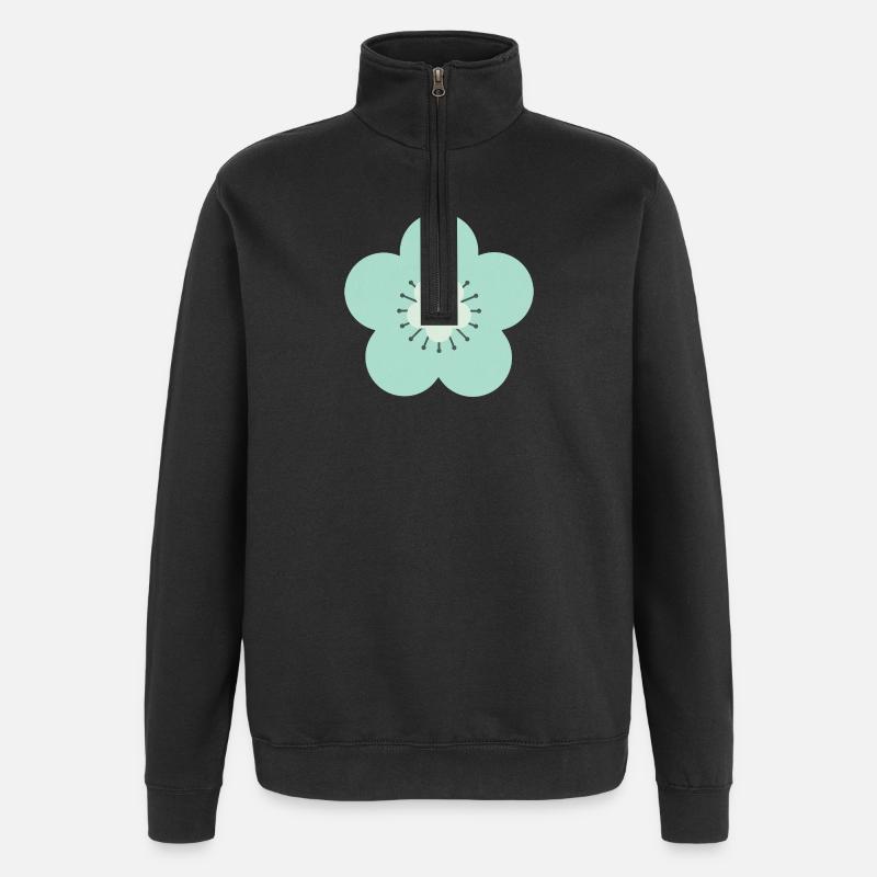 Mintgrün & Blaue Blume - Quarter-Zip-Sweatshirt - Schwarz