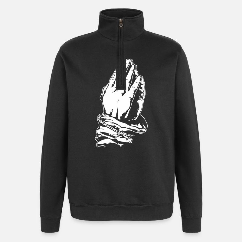 Gebetshände in Schwarz-Weiß - Quarter-Zip-Sweatshirt - Schwarz