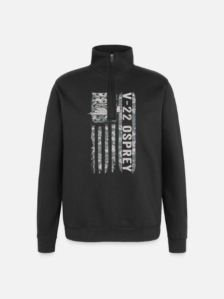 V-22 Osprey military helicopter with American - Quarter-Zip Sweatshirt - black