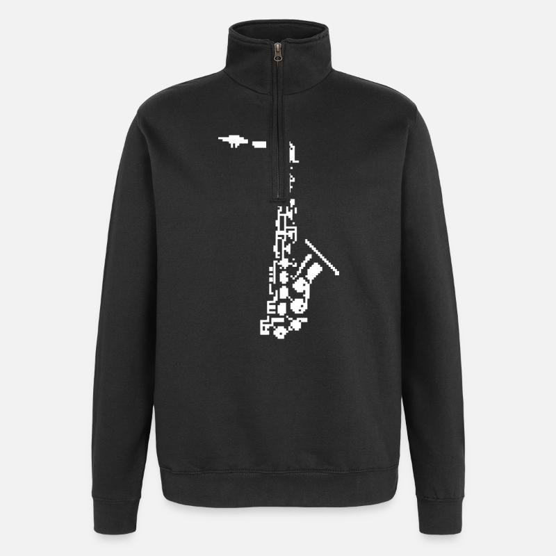 Saxophone Pixel Art - Sweat à zip 1/4 - noir