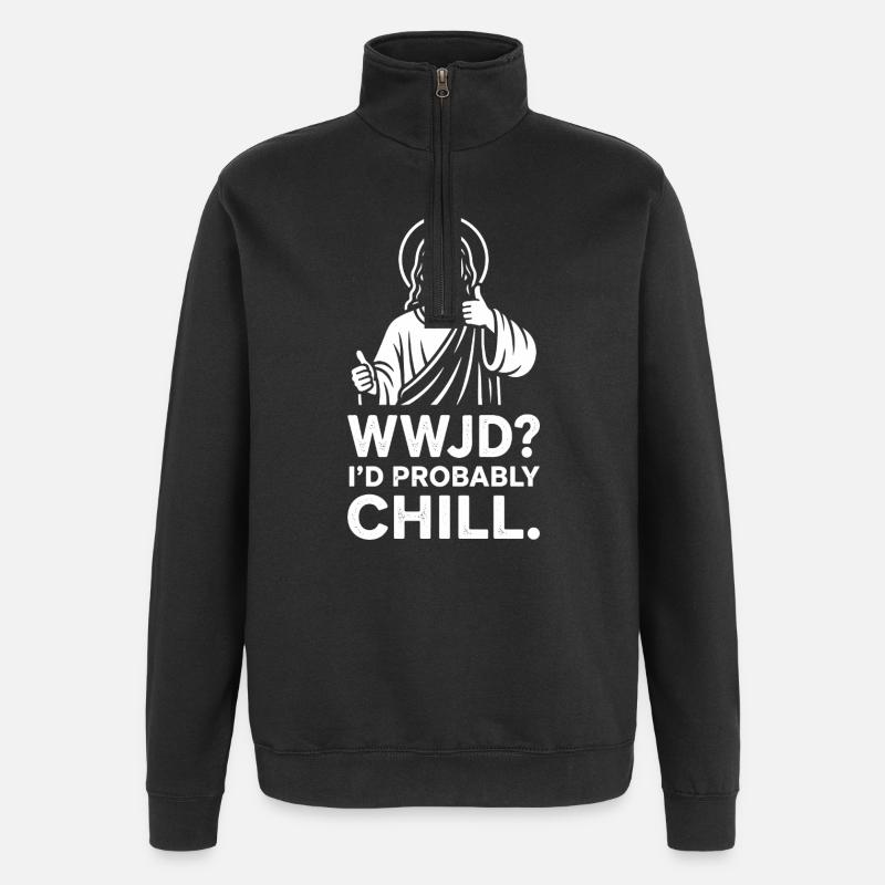 WWJD? Chill Jesus Illustration - Quarter-Zip Sweatshirt - black
