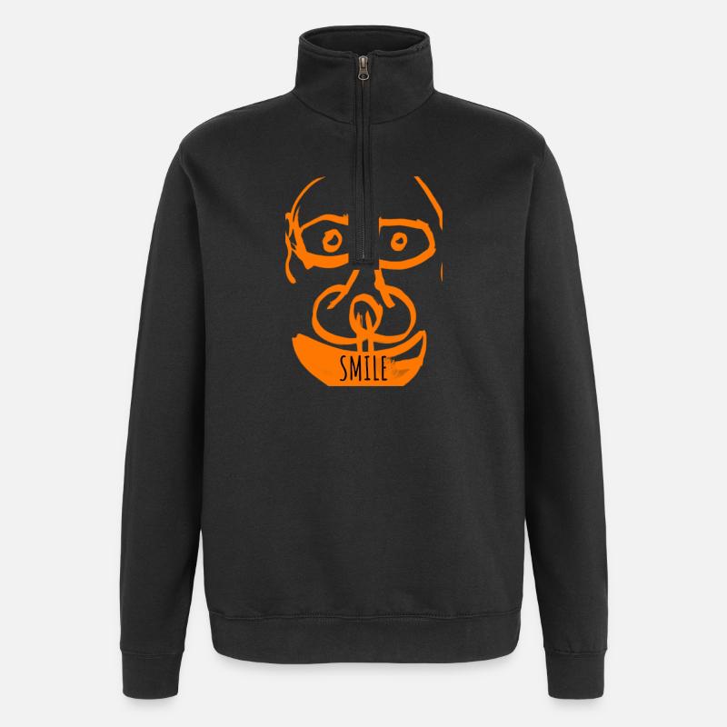 Orange Laughing Face Pattern - Quarter-Zip Sweatshirt - black