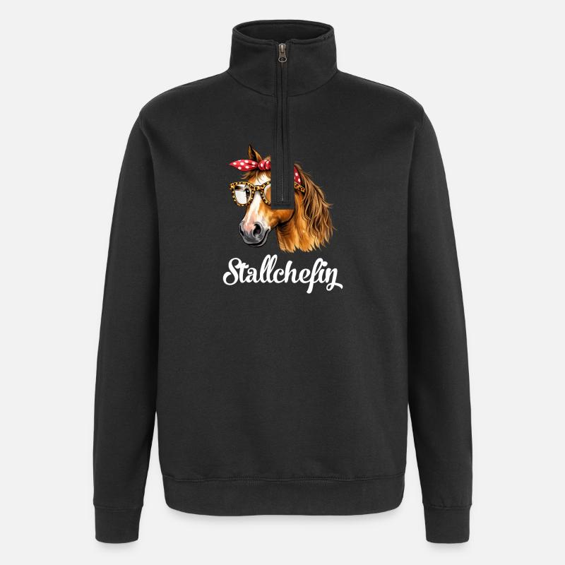 Stallchefin Pferd Stall lustig - Quarter-Zip-Sweatshirt - Schwarz