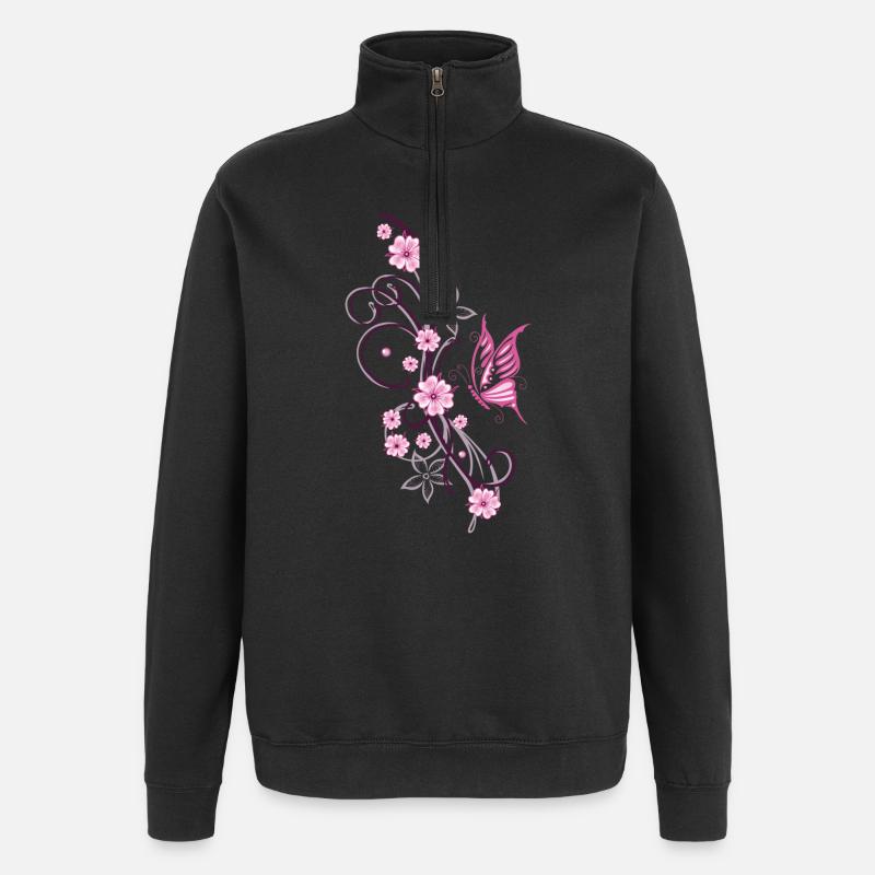 Fleurs de cerisier Fleurs Printemps Sakura - Sweat à zip 1/4 - noir