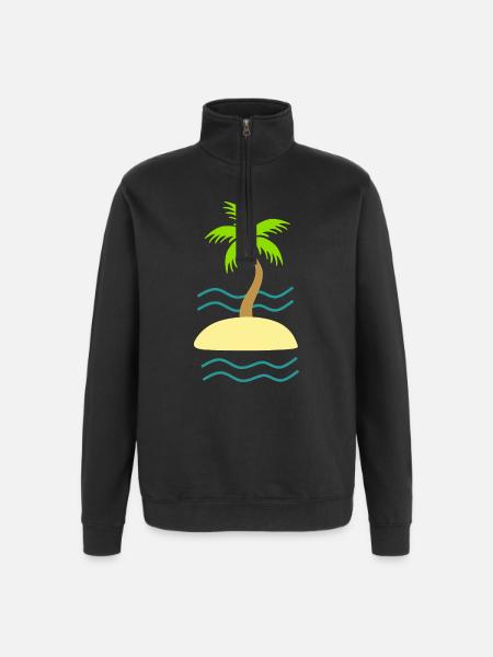 Palmier vert île mer - Sweat à zip 1/4 - noir